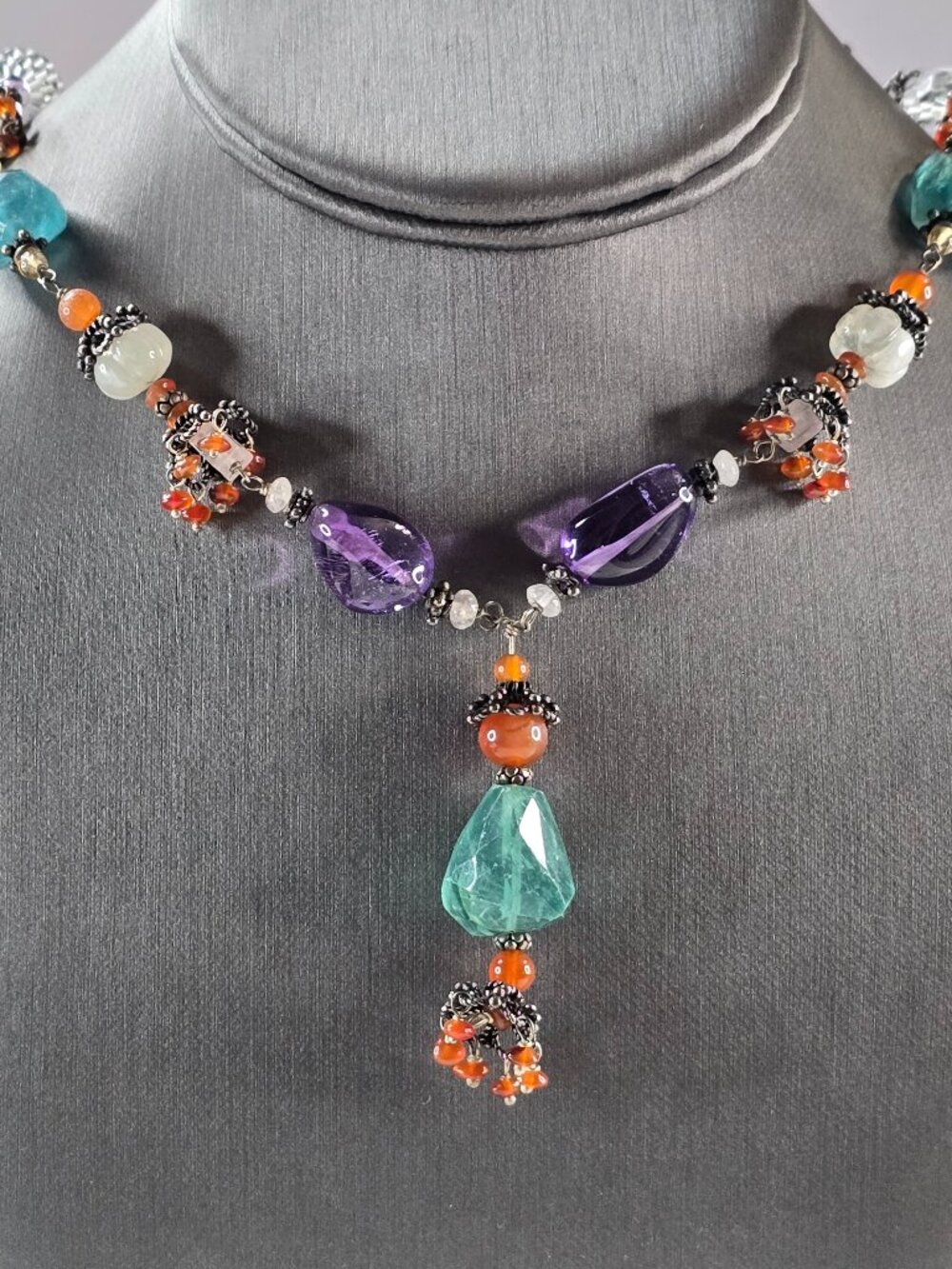 Womens Vintage Estate Sterling Silver Multi Beaded Necklace 55.7g E6102